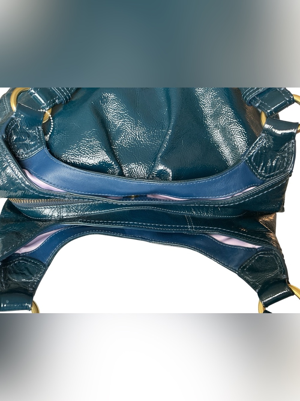 Coach Maggie Teal Blue Patent Leather Pleated Hobo Shoulder Bag 13900 - Picture 7 of 16